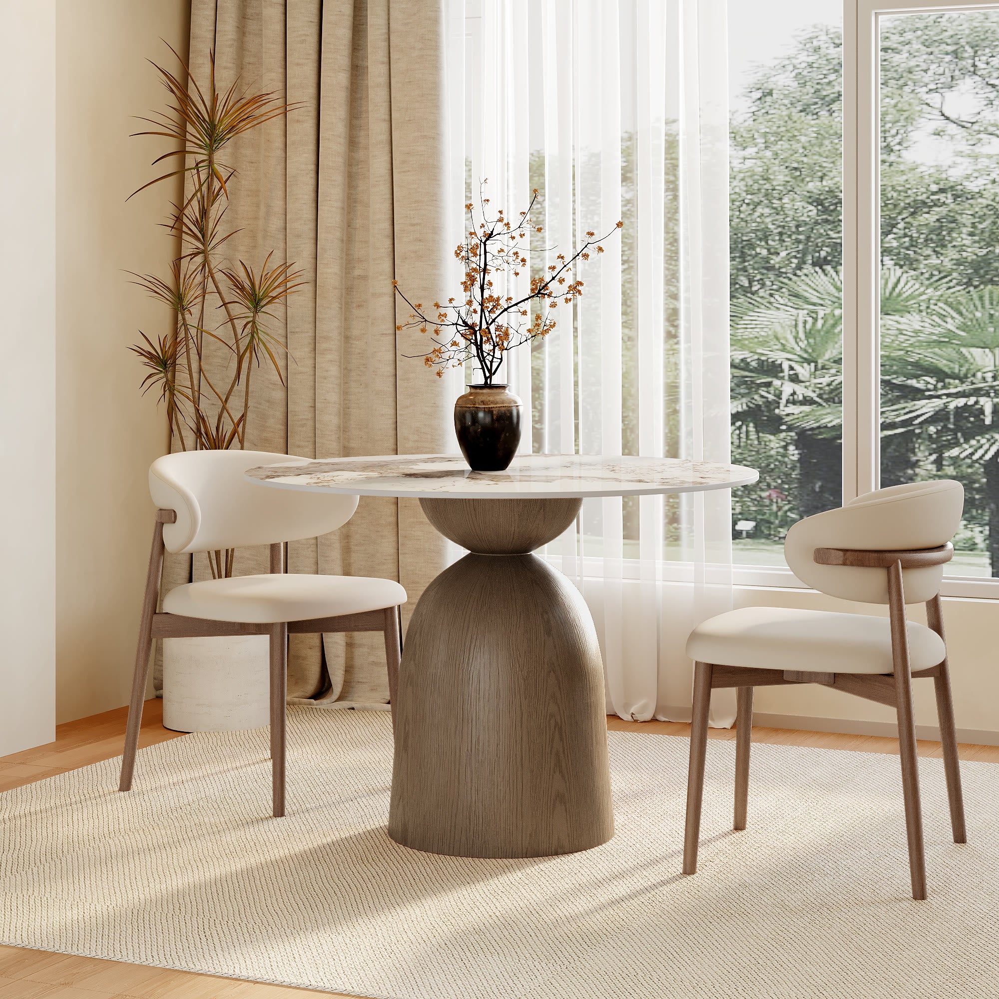 Soluna Dark Walnut Solid Wood Pedestal Round Dining Table with Snow White & Pandora Stone Top - image 12