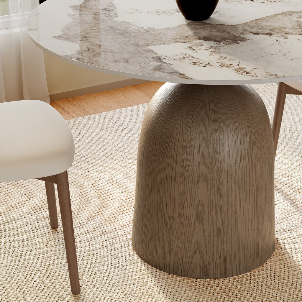 Soluna Dark Walnut Solid Wood Pedestal Round Dining Table with Snow White & Pandora Stone Top - image 8