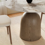 Soluna Dark Walnut Solid Wood Pedestal Round Dining Table with Snow White & Pandora Stone Top - image 8
