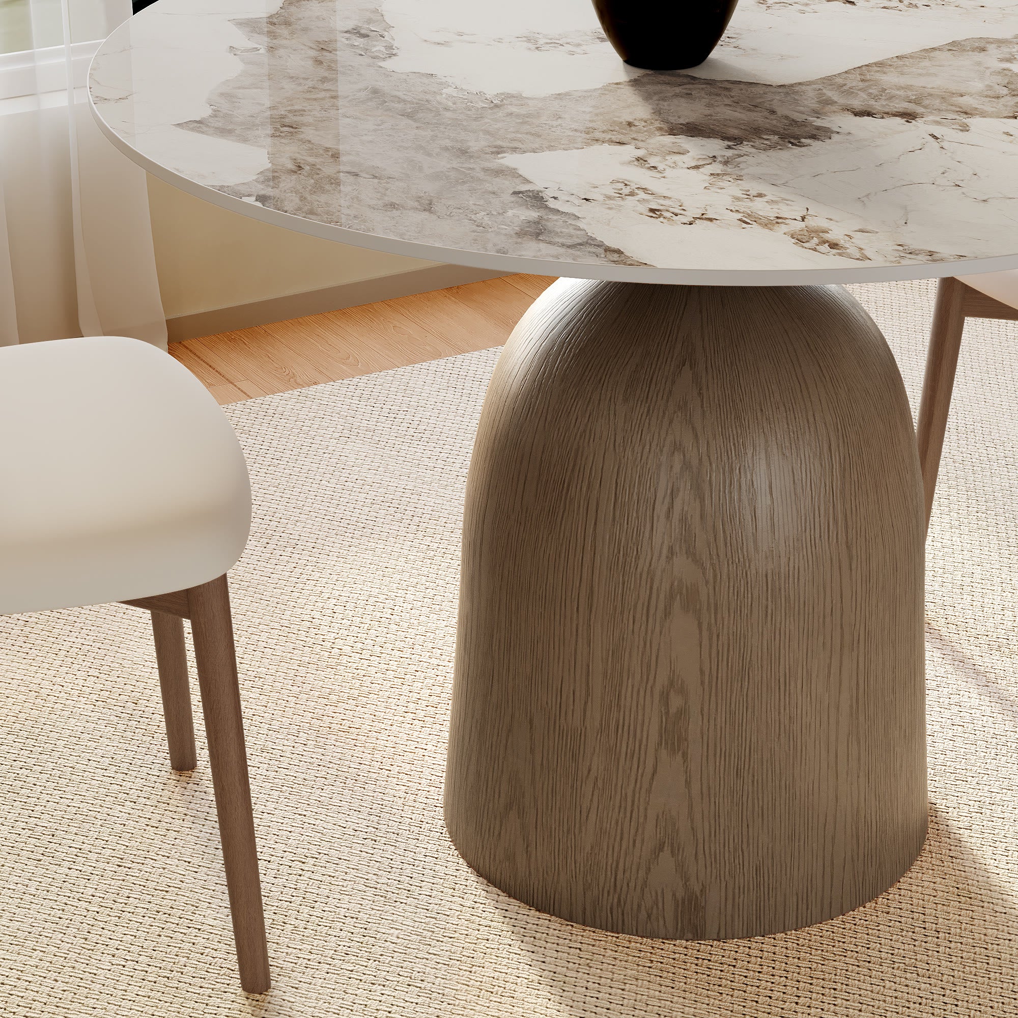Soluna Dark Walnut Solid Wood Pedestal Round Dining Table with Snow White & Pandora Stone Top - image 8