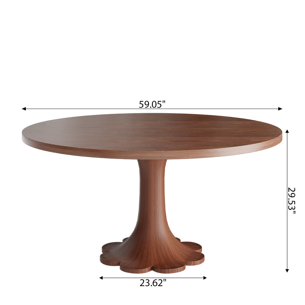 Liora Farmhouse-Style Red Walnut Floral-shape Solid Wood Pedestal Round Dining Table  - image 28