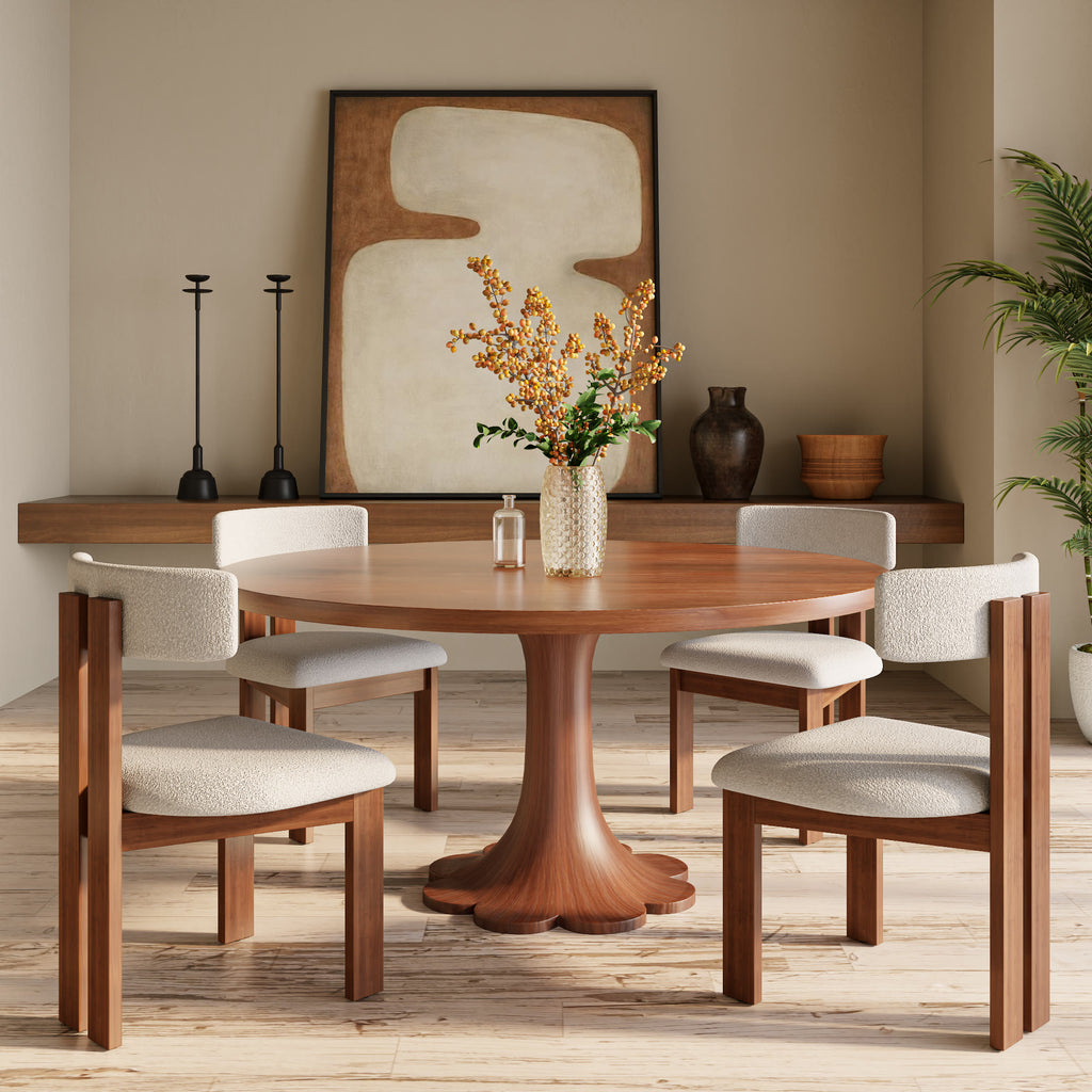Liora Farmhouse-Style Red Walnut Floral-shape Solid Wood Pedestal Round Dining Table  - image 23