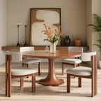 Liora Farmhouse-Style Red Walnut Floral-shape Solid Wood Pedestal Round Dining Table  - image 23