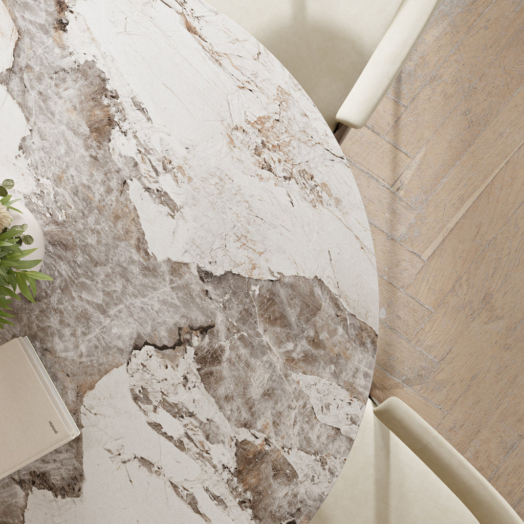 Liora Dark Walnut Solid Wood Pedestal Round Dining Table with Ink-Veined Stone Top - image 19