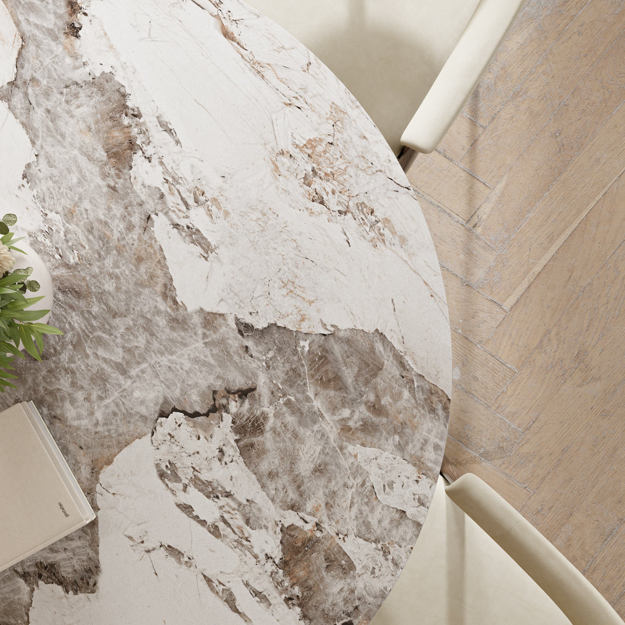 Liora Dark Walnut Solid Wood Pedestal Round Dining Table with Ink-Veined Stone Top - image 19