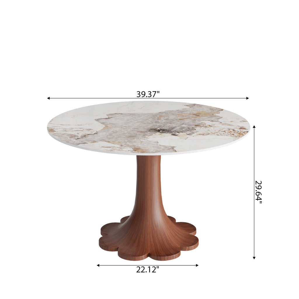 Liora Walnut Solid Wood Pedestal Round Dining Table with Ink-Veined Stone Top - image 16