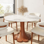 Liora Walnut Solid Wood Pedestal Round Dining Table with Ink-Veined Stone Top - 43.31'' W X 43.31'' D X 29.53'' H - Snowy White - image 7