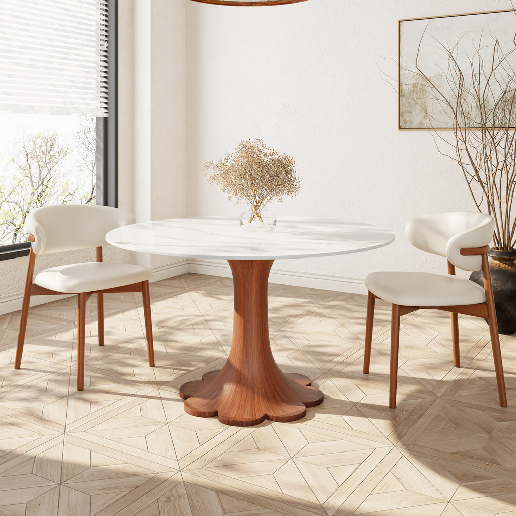 Liora Walnut Solid Wood Pedestal Round Dining Table with Ink-Veined Stone Top - image 9