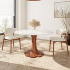 Liora Walnut Solid Wood Pedestal Round Dining Table with Ink-Veined Stone Top - image 9