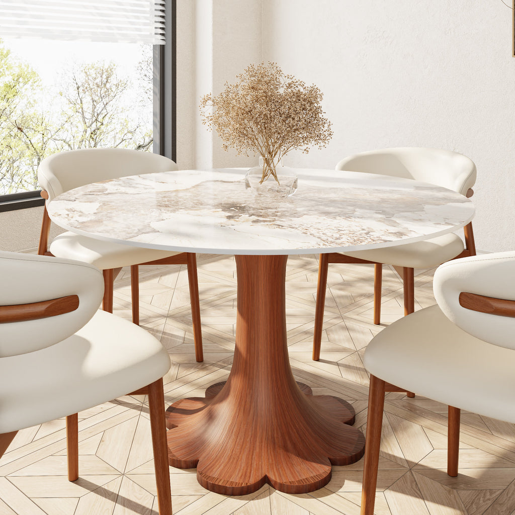 Liora Walnut Solid Wood Pedestal Round Dining Table with Ink-Veined Stone Top - 43.31'' W X 43.31'' D X 29.53'' H - Pandora - image 13