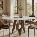 Modern Round Sintered Stone Dining Table with Unique Twisted Solid Wood Base - Snowy White - 63"Table - image 0
