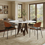 Modern Round Sintered Stone Dining Table with Unique Twisted Solid Wood Base - image 3