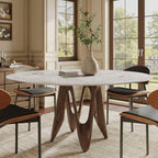 Modern Round Sintered Stone Dining Table with Unique Twisted Solid Wood Base - Creamy - 59" Table - image 4