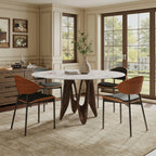 Modern Round Sintered Stone Dining Table with Unique Twisted Solid Wood Base - image 5