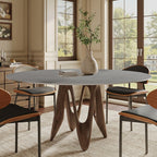 Modern Round Sintered Stone Dining Table with Unique Twisted Solid Wood Base - Gray - 59" Table - image 6