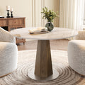 Round  Dining Table: Mid-Century Modern Pedestal Table with Solid Wood Base & Sintered Stone Top - Snowy White - 43" Table - image 0