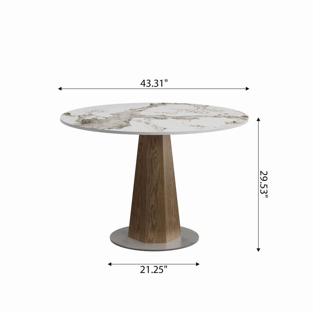 Round  Dining Table: Mid-Century Modern Pedestal Table with Solid Wood Base & Sintered Stone Top - image 17
