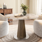 Round  Dining Table: Mid-Century Modern Pedestal Table with Solid Wood Base & Sintered Stone Top - Pandora - 43" Table - image 3