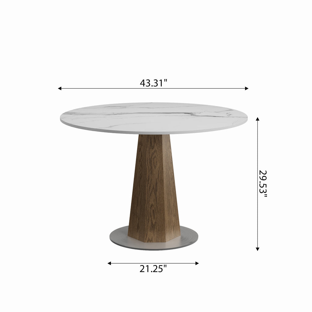 Round  Dining Table: Mid-Century Modern Pedestal Table with Solid Wood Base & Sintered Stone Top - image 14