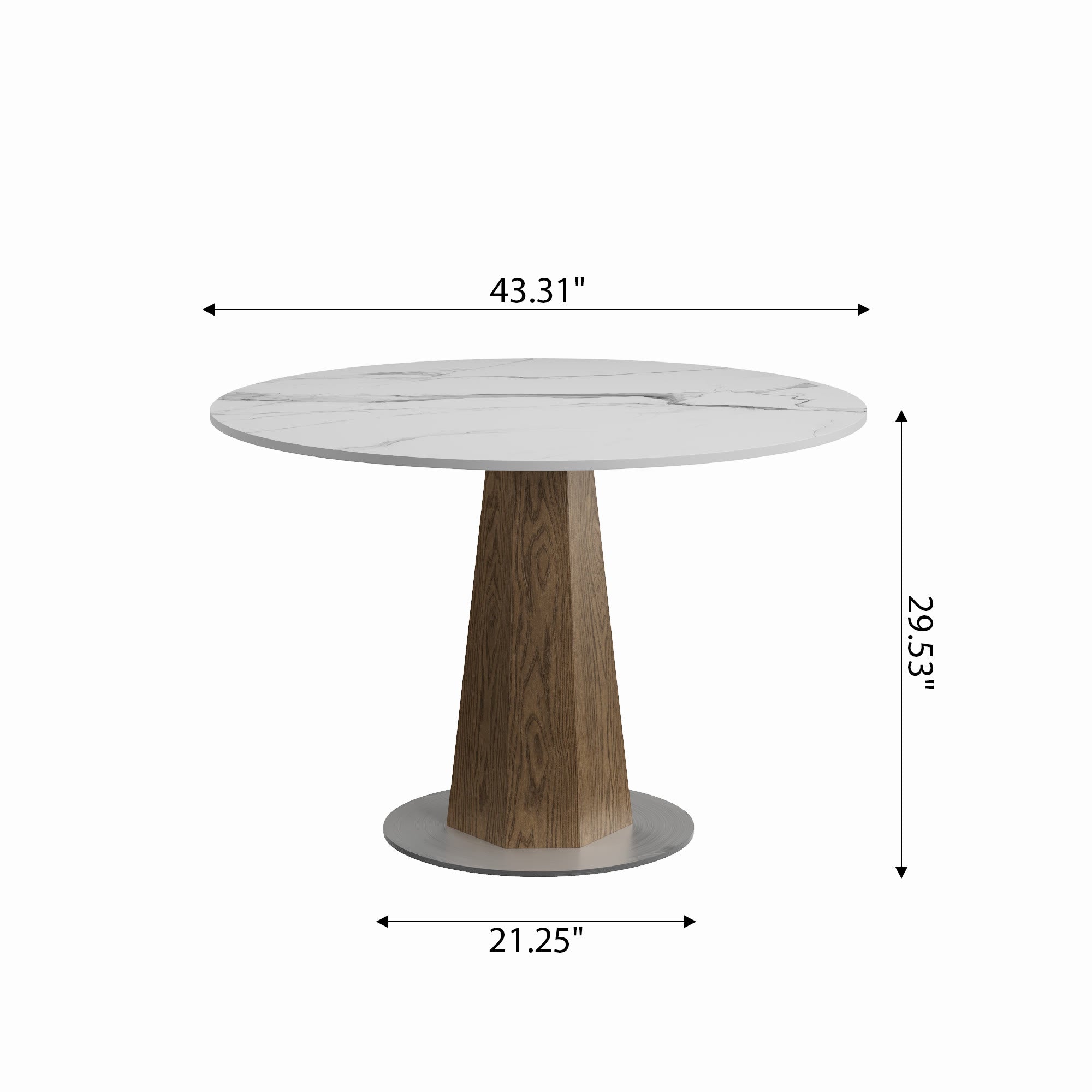 Round  Dining Table: Mid-Century Modern Pedestal Table with Solid Wood Base & Sintered Stone Top - image 14