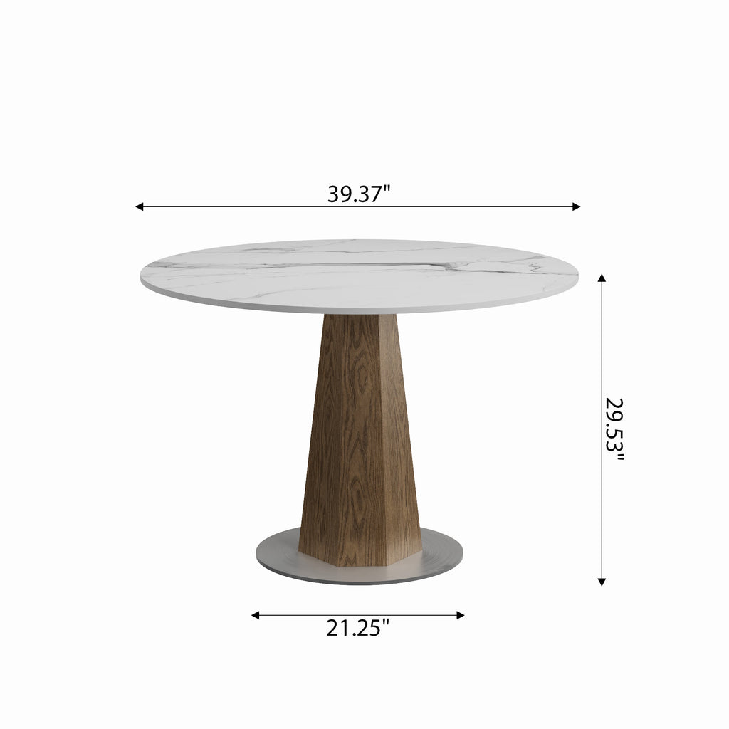Round  Dining Table: Mid-Century Modern Pedestal Table with Solid Wood Base & Sintered Stone Top - image 13