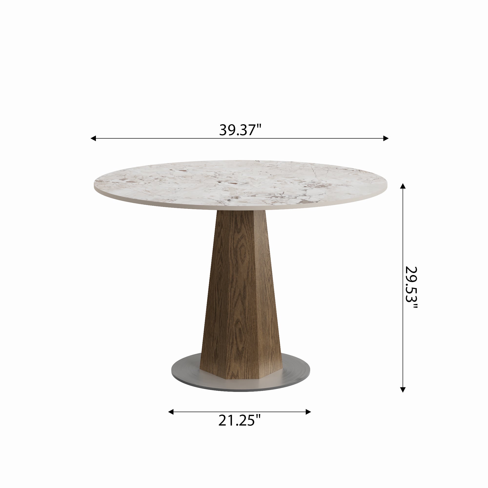 Round  Dining Table: Mid-Century Modern Pedestal Table with Solid Wood Base & Sintered Stone Top - image 18