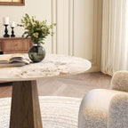 Round  Dining Table: Mid-Century Modern Pedestal Table with Solid Wood Base & Sintered Stone Top - image 7