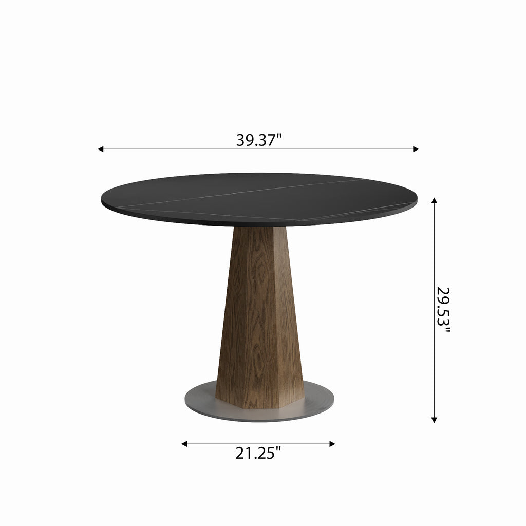 Round  Dining Table: Mid-Century Modern Pedestal Table with Solid Wood Base & Sintered Stone Top - image 20
