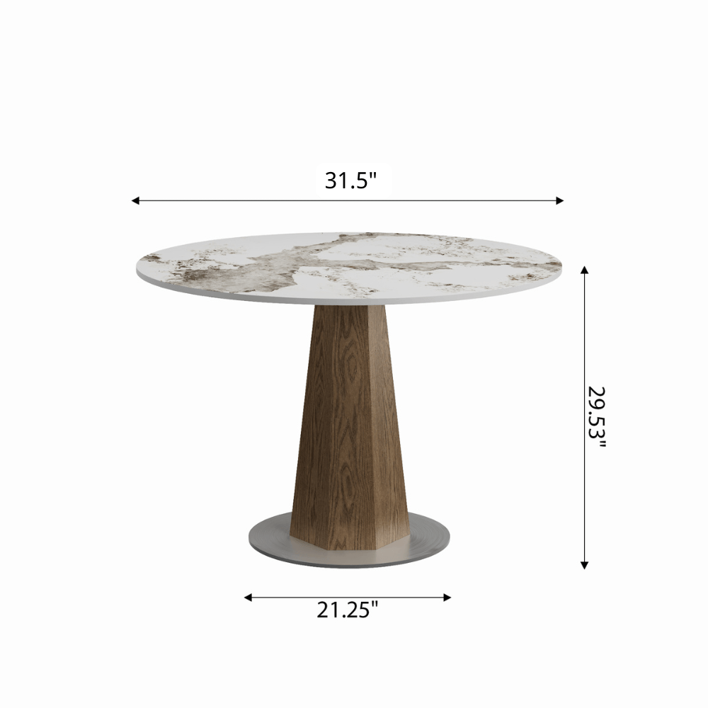 Round  Dining Table: Mid-Century Modern Pedestal Table with Solid Wood Base & Sintered Stone Top - image 15