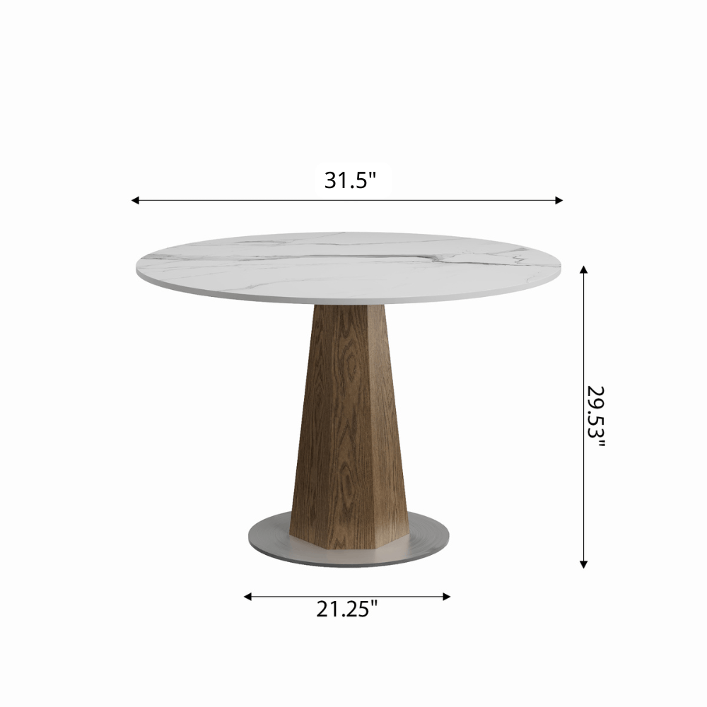 Round  Dining Table: Mid-Century Modern Pedestal Table with Solid Wood Base & Sintered Stone Top - image 12
