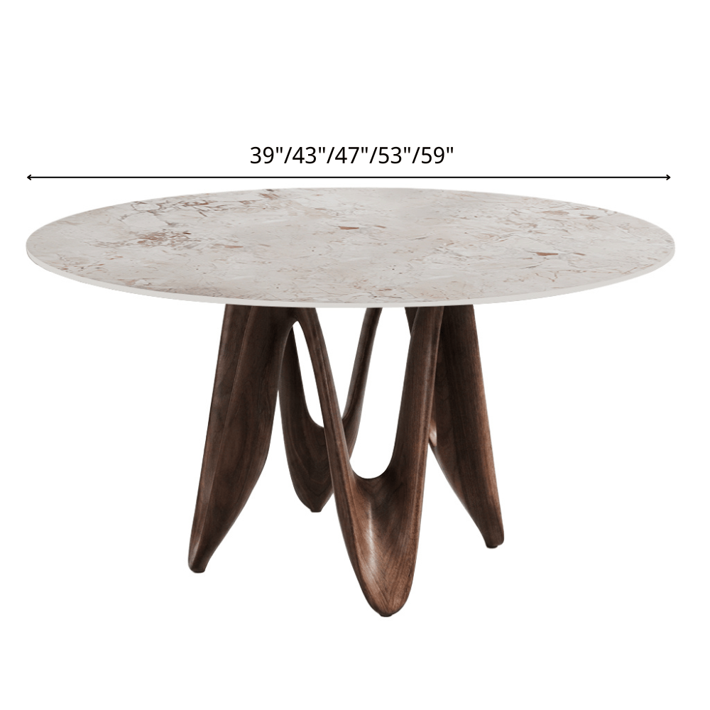 Modern Round Sintered Stone Dining Table with Unique Twisted Solid Wood Base - image 10