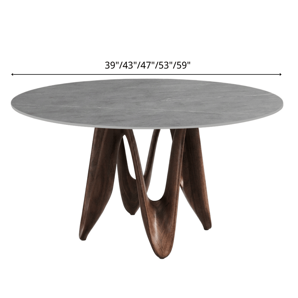 Modern Round Sintered Stone Dining Table with Unique Twisted Solid Wood Base - image 11
