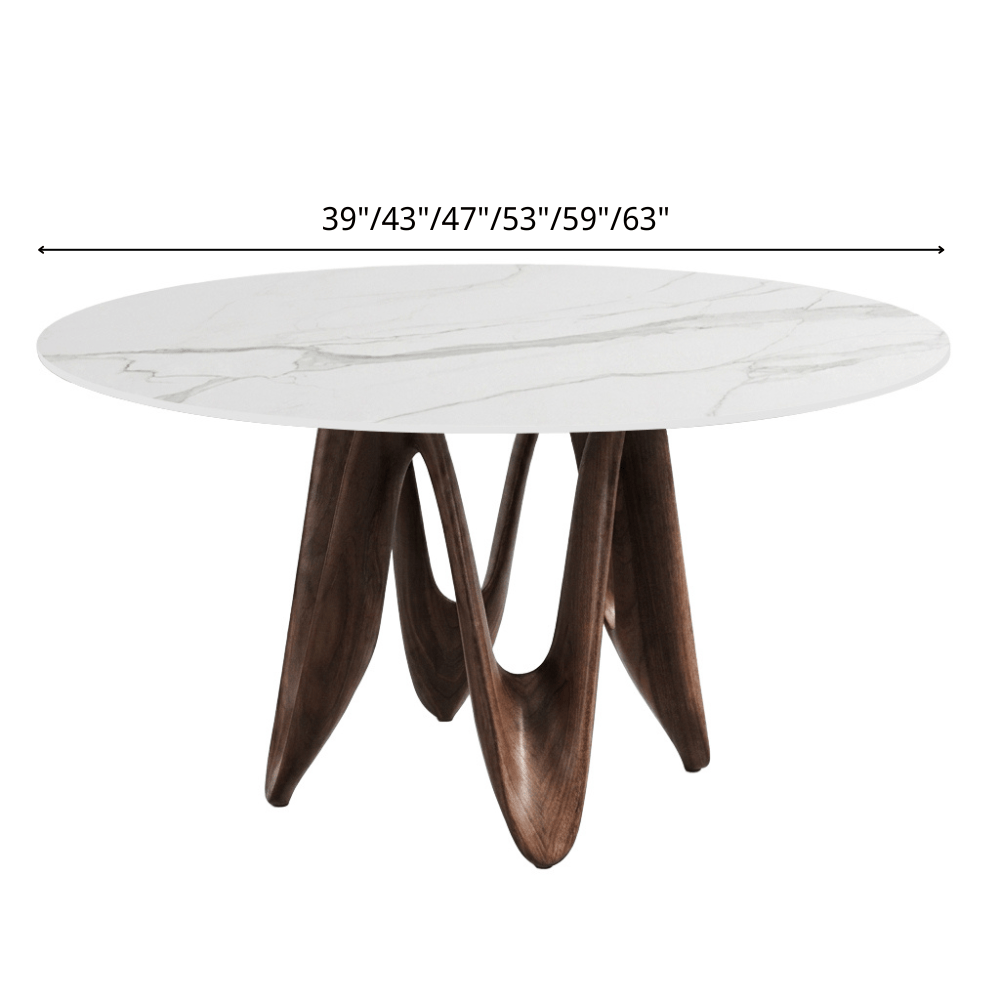 Modern Round Sintered Stone Dining Table with Unique Twisted Solid Wood Base - image 8