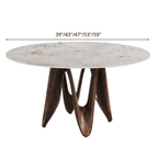 Modern Round Sintered Stone Dining Table with Unique Twisted Solid Wood Base - image 9