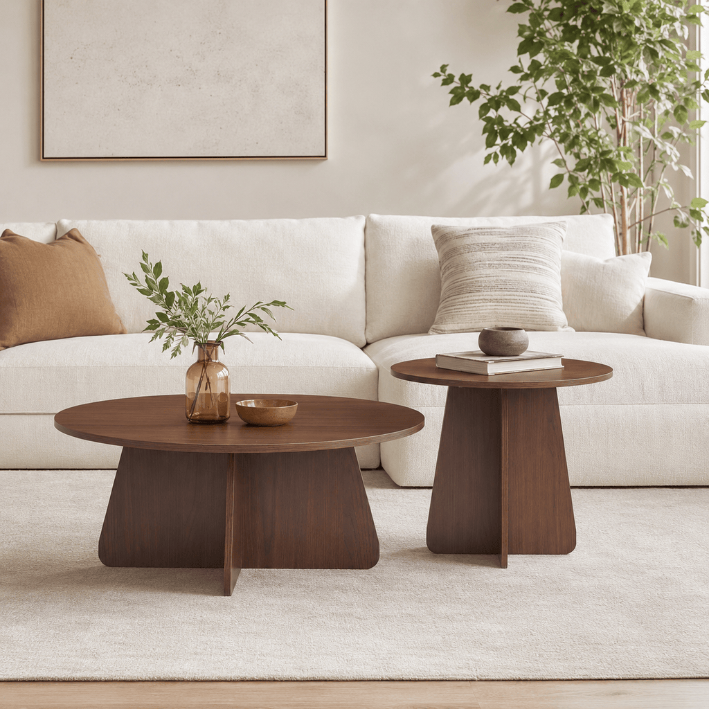 Retro-style Nesting Coffee Table Set - Walnut - image 0