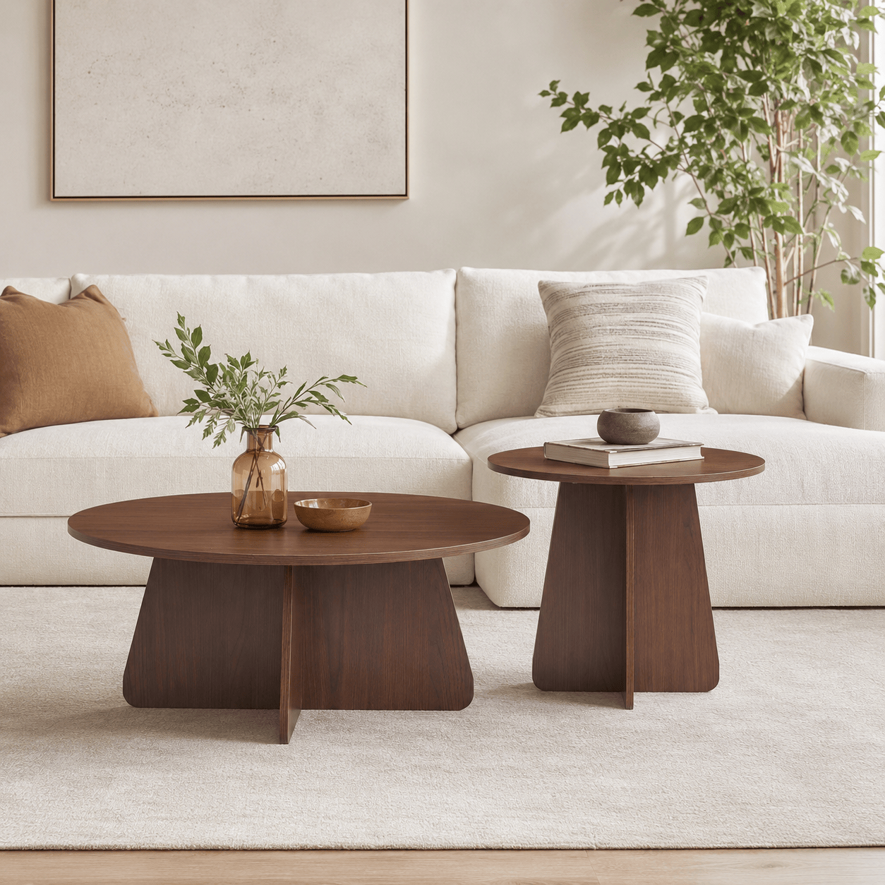 Retro-style Nesting Coffee Table Set - Walnut - image 0