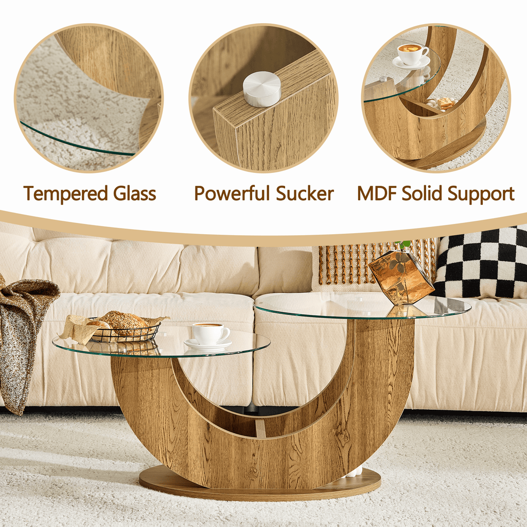 Creative U-Shaped Double-Tier Glass Coffee Table - image 6