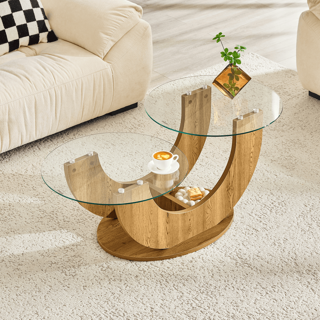 Creative U-Shaped Double-Tier Glass Coffee Table - image 2