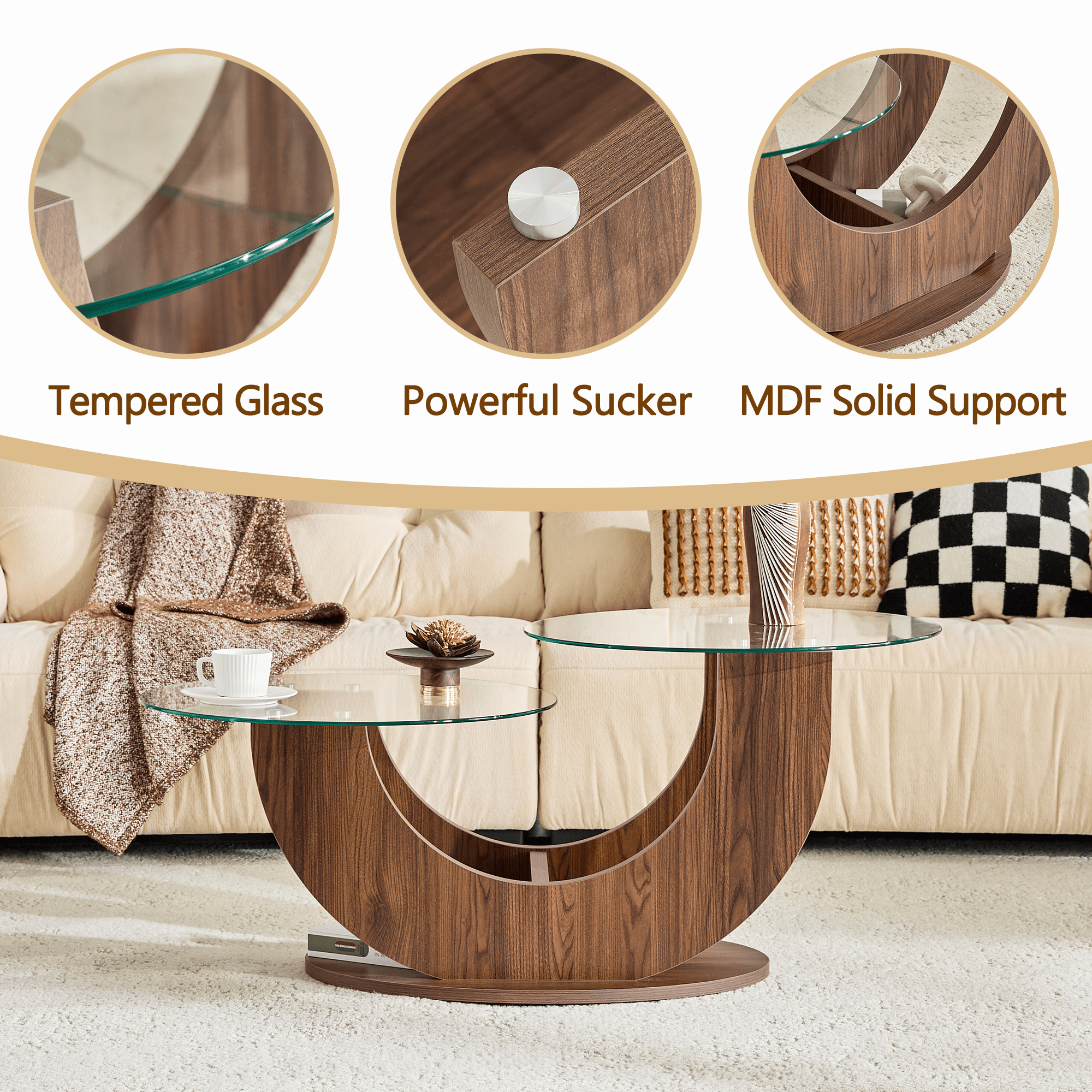 Creative U-Shaped Double-Tier Glass Coffee Table - image 13