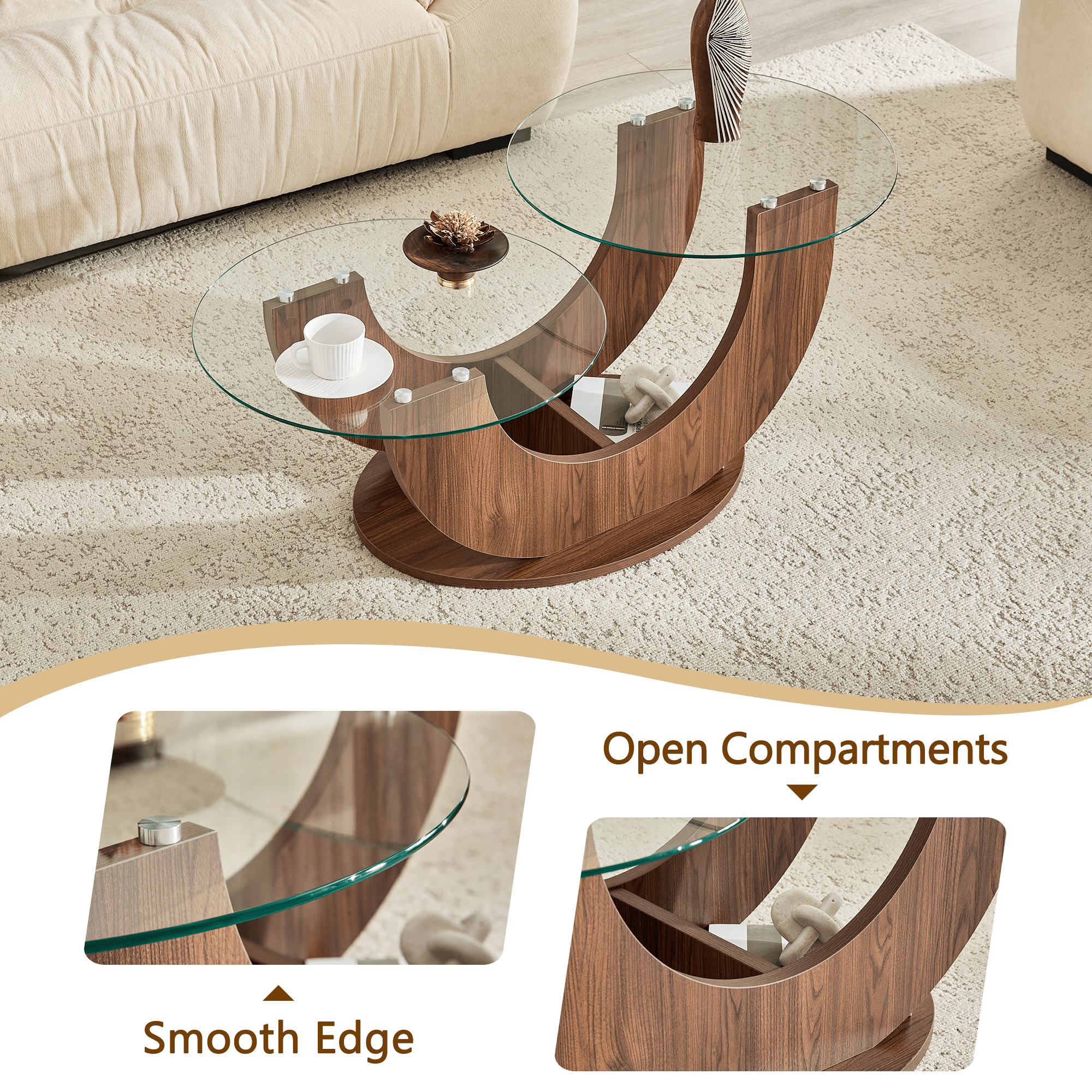 Creative U-Shaped Double-Tier Glass Coffee Table - image 14