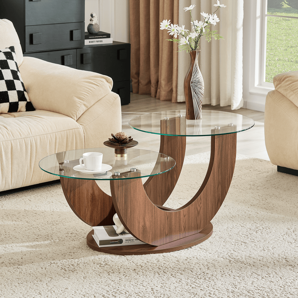 Creative U-Shaped Double-Tier Glass Coffee Table - image 9