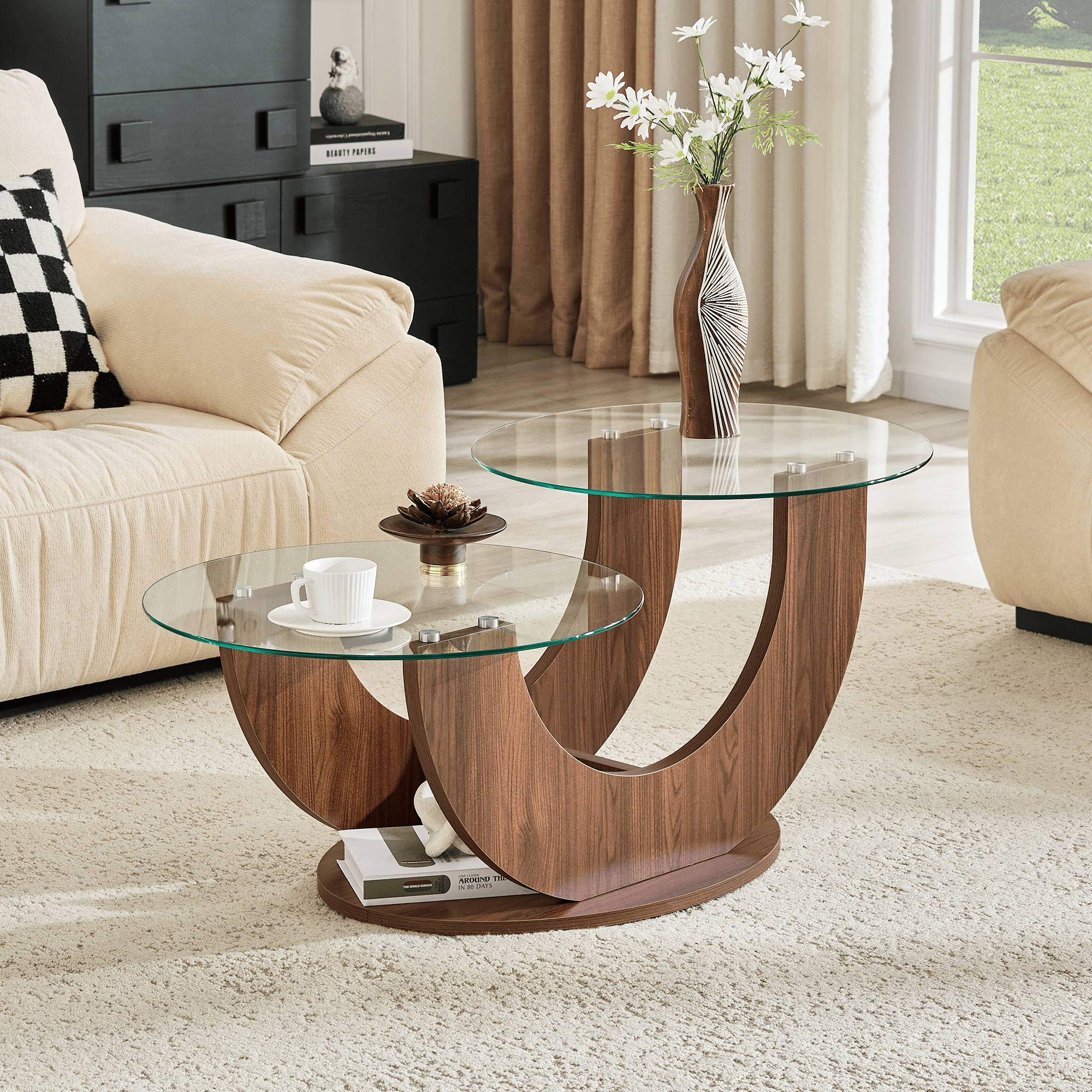Creative U-Shaped Double-Tier Glass Coffee Table - image 9