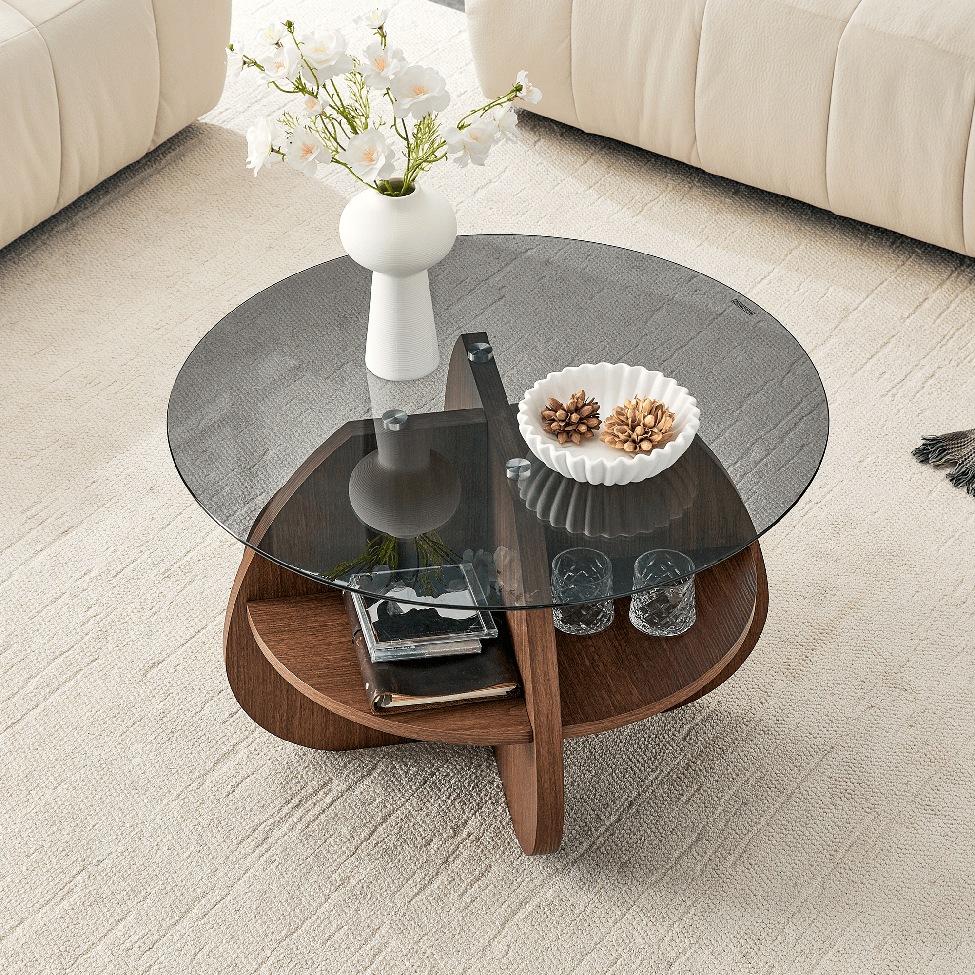 Creative Cross-structure Round Coffee Table - image 1