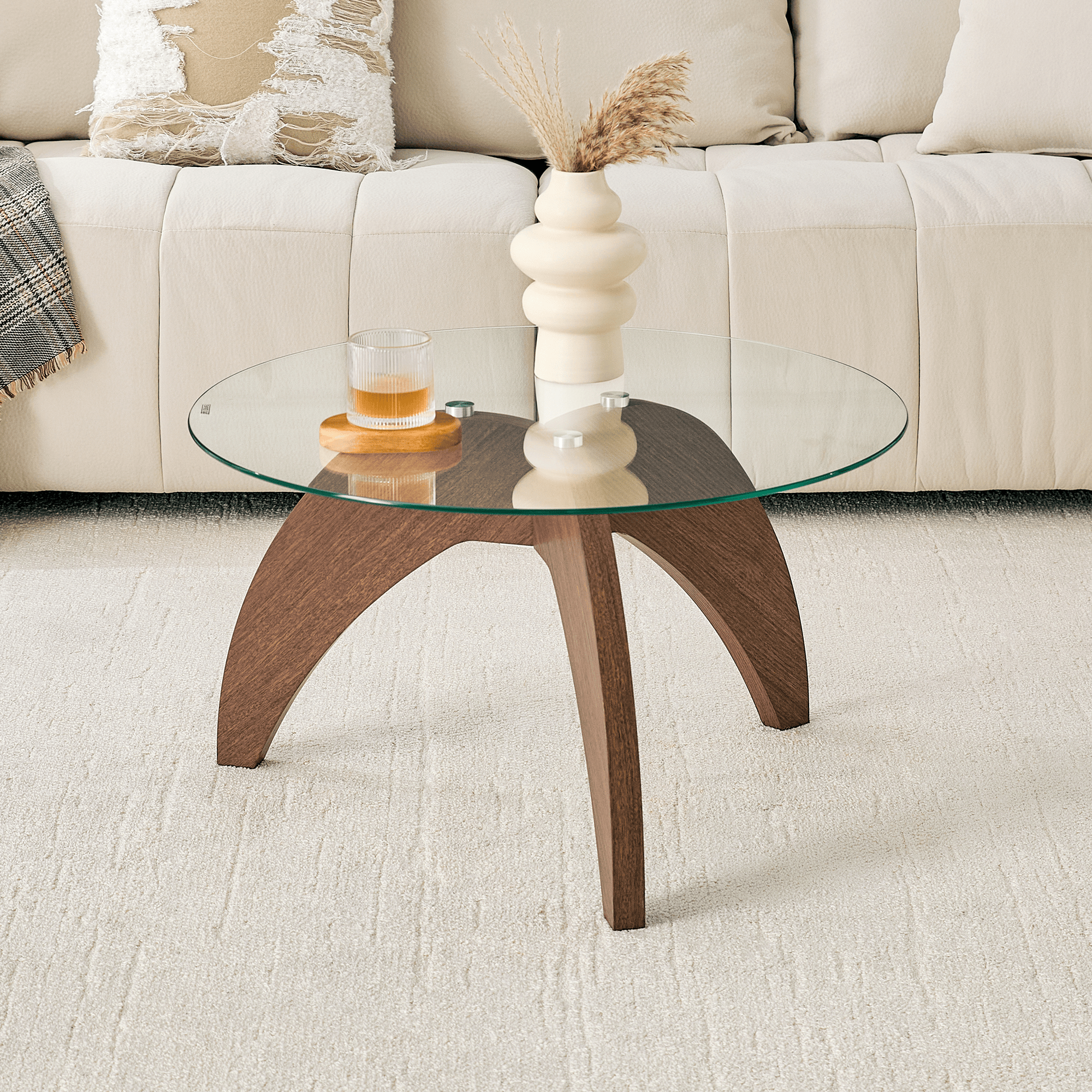 Creative Claw-style Triangular-leg Round Coffee Table - Walnut - image 0