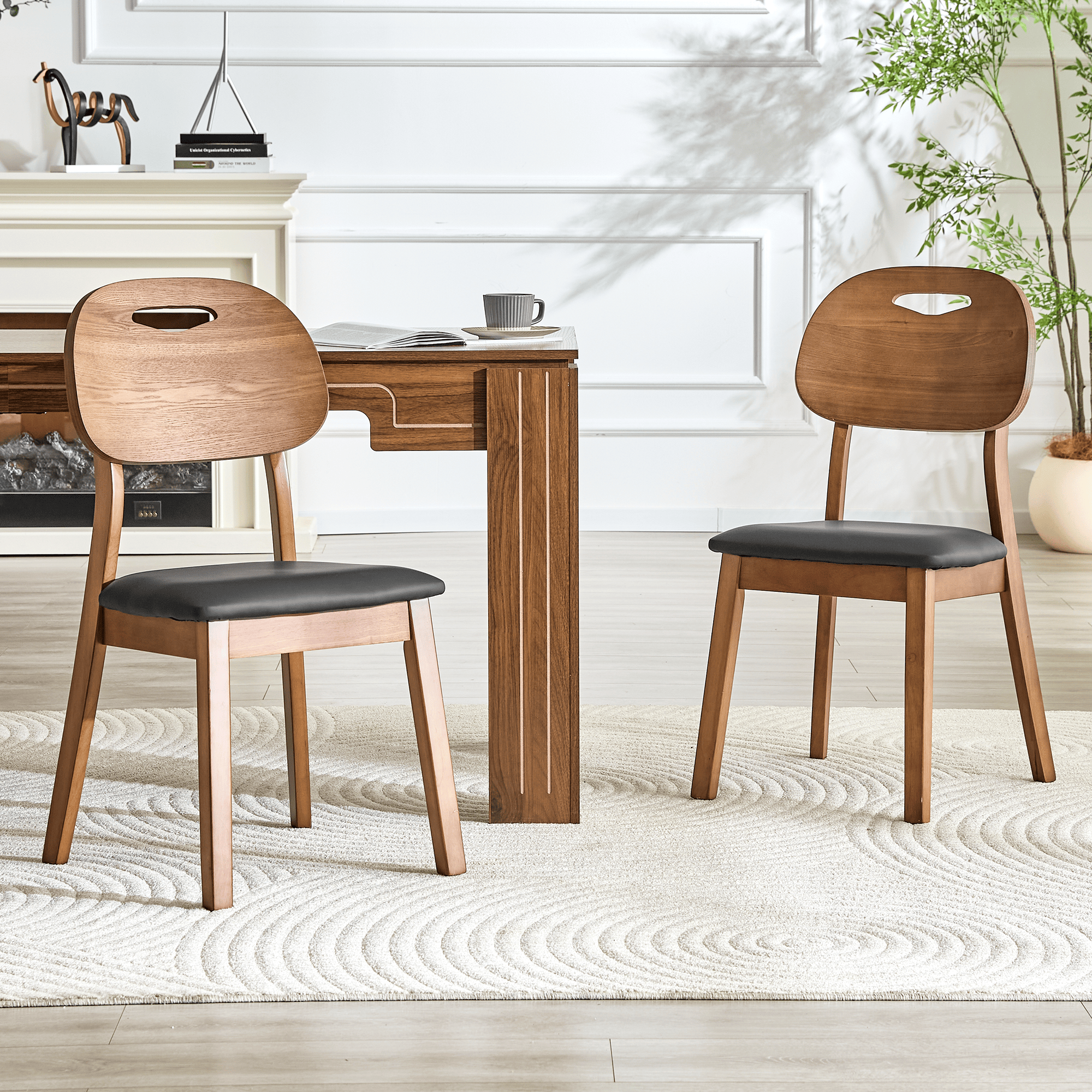 Walnut Cutout Back Dining Chair – Mid-Century Modern Edition - Black - image 0