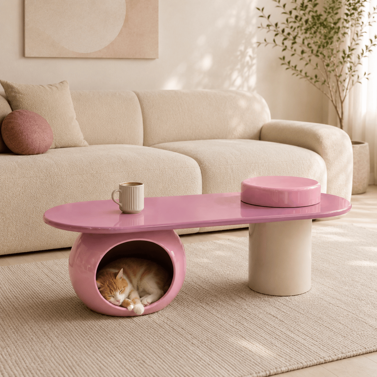 Co-living Coffee Table – Human & Pet Shared Space Design - Pink - image 0