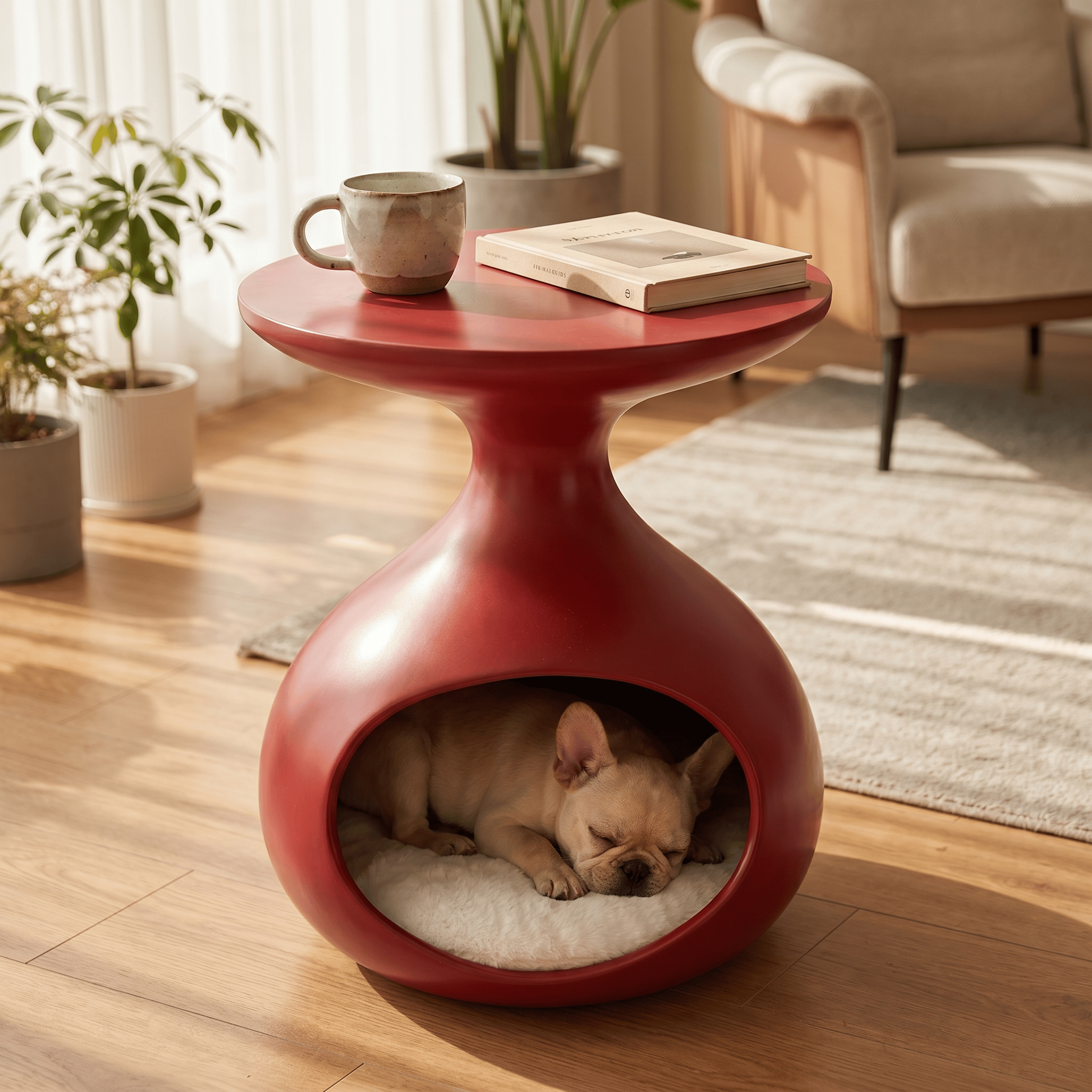 Red Sculptural Curved Human-pet Co-living Side Table - Red - image 0