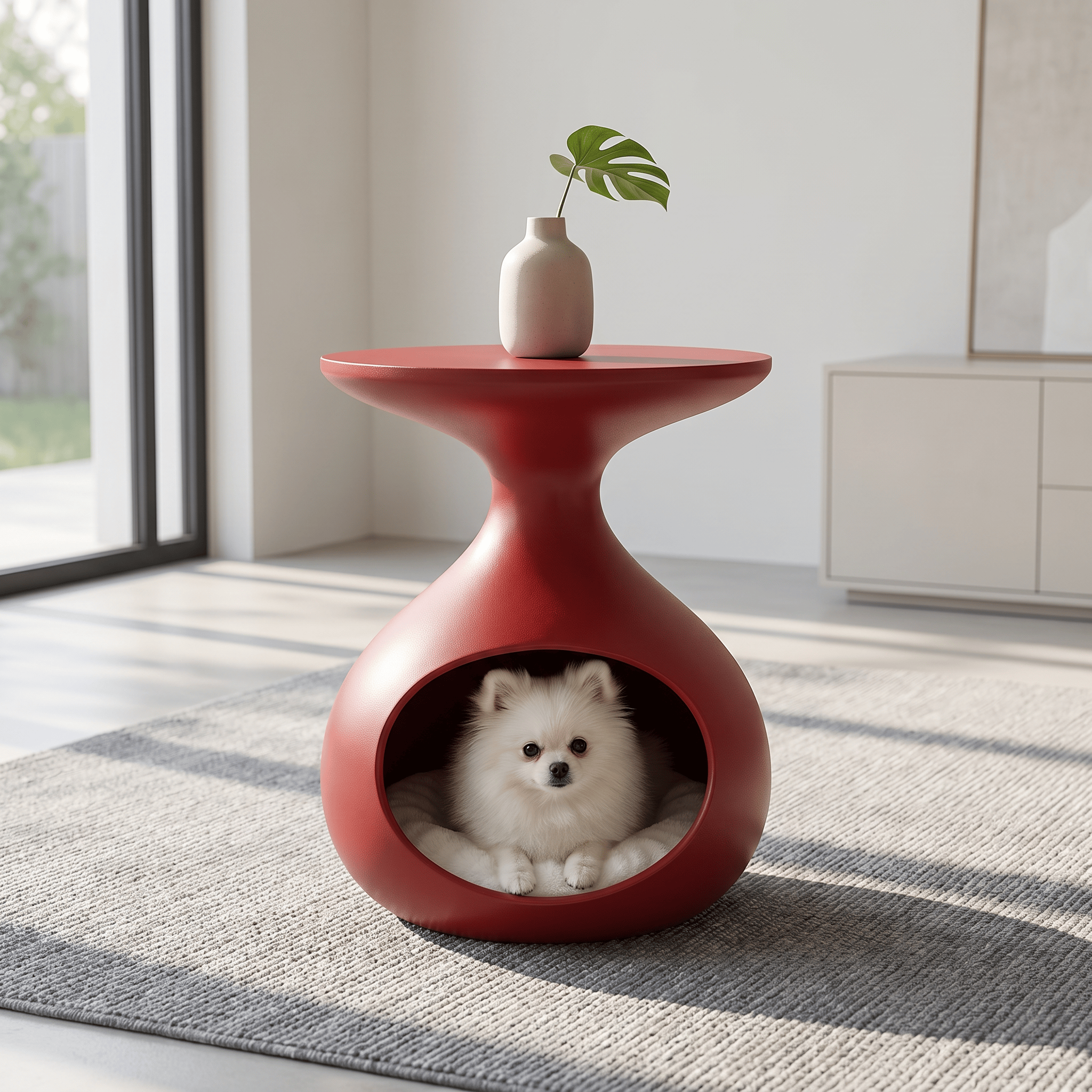 Red Sculptural Curved Human-pet Co-living Side Table - image 1
