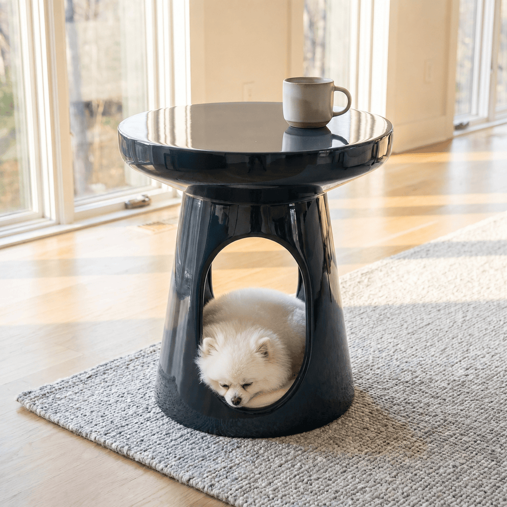 Navy Sculptural Curved Human-pet Co-living Side Table - Navy - image 0