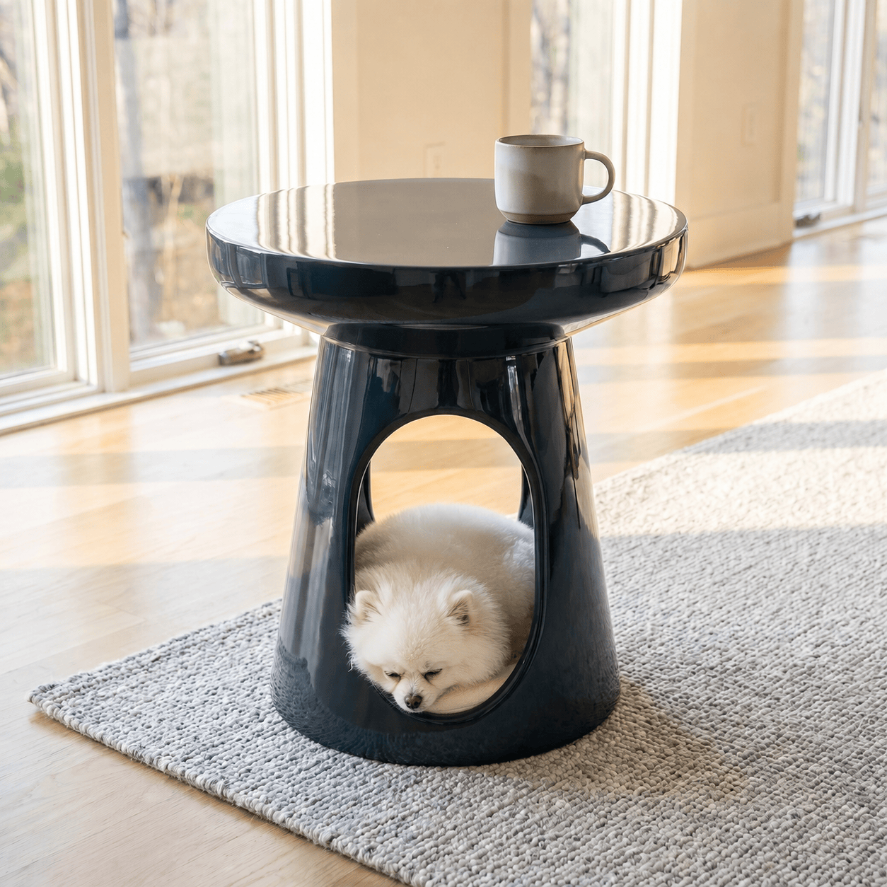 Navy Sculptural Curved Human-pet Co-living Side Table - Navy - image 0